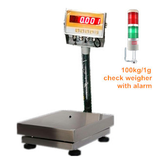Automatische controlewager van roestvrij staal IN-CWS100-1 100kg 1g RS485 100000 afdelingen Met platform 300*400mm en LED-alarmlamp